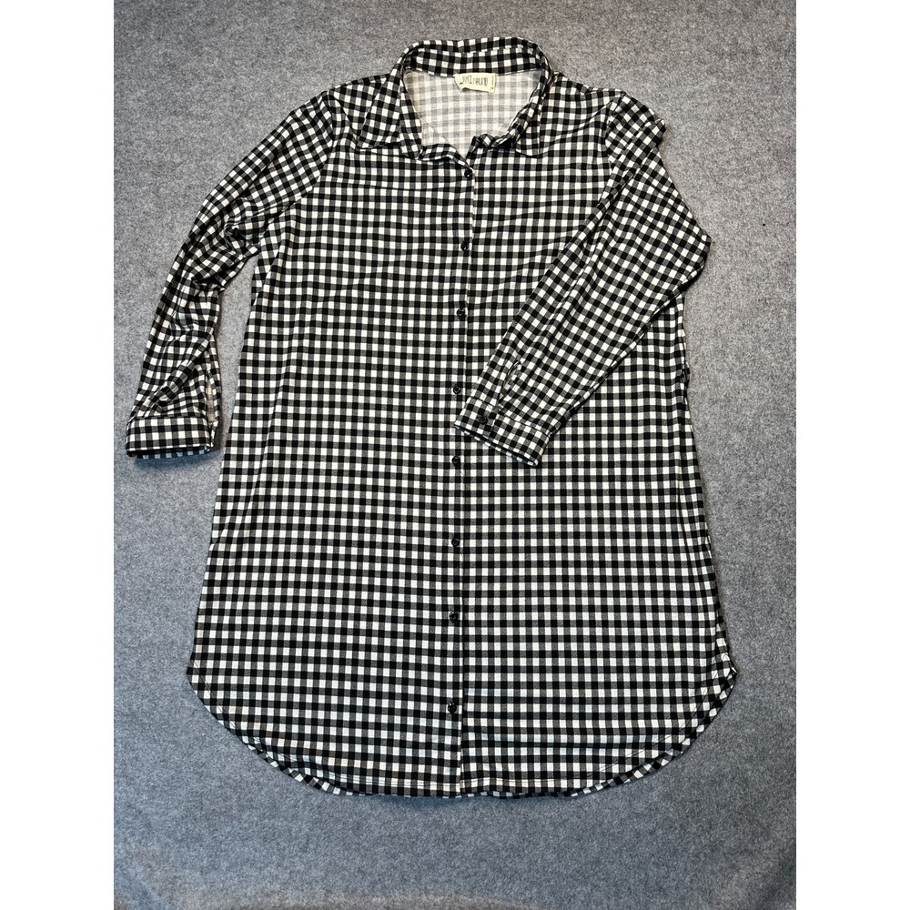 Just Found Knee Length Gingham Shirt Dress Womens 3X Black White